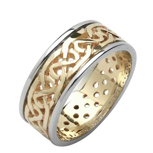 Irish Two Tone Wedding Ring - Celtic Knots - Medium 18K Irish Wedding Rings